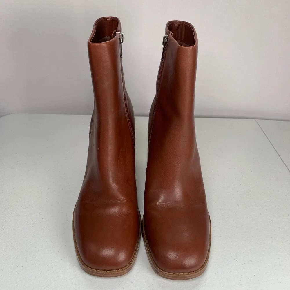 Marc Fisher Lysia Brown Leather Ankle Boots Size 11 - Picture 2 of 10